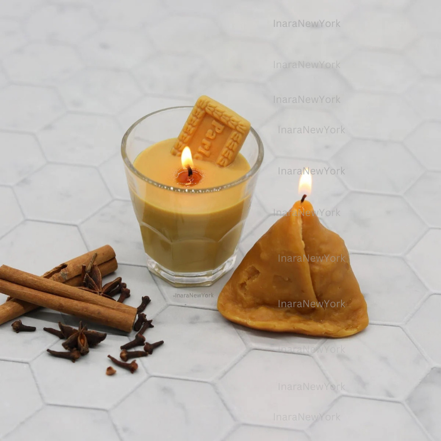 chai candle | chai samosa| Diwali gift | indian décor | Indian candle | housewarming | puja gift| desi gifts | samosa candle | mithai candle