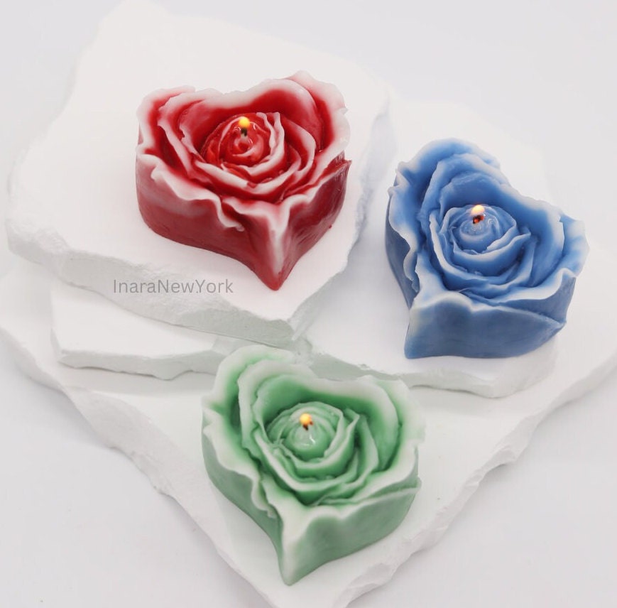 set of 4 heart shaped flower candle, décor candle, valentines day candle, wedding custom gift, custom home décor| heart