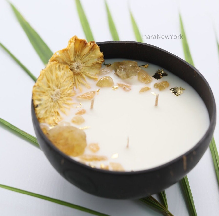 housewarming gift, birthday gift, anniversary gift, gift for her, unique gifts, coconut, coconut bowl, coconut bowl candle, luxury gifts, pineapple mango, grapefruit, tropical gift, beach house gift, beach, summer gifts