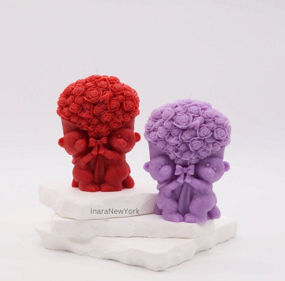 valentines flower bouquet candle, flower bouquet, wedding gift, wedding favor teddy rose bouquet, romantic gift, housewarming, couple gift ideas, anniversary gift