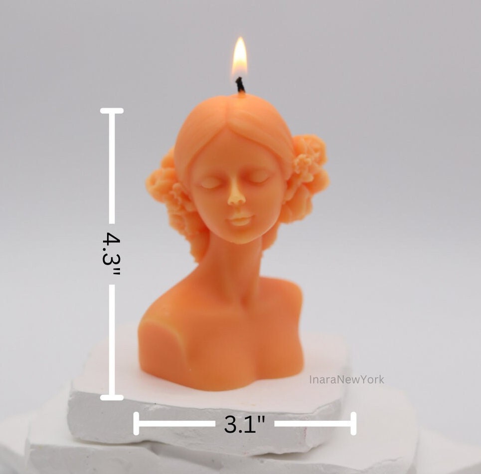 Lady with Flowers Candle – Handmade Soy Wax Sculpture, Feminine Floral Candle Art, Unique Gift for Her, Romantic & Elegant Home Decor