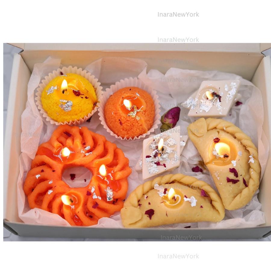 free shipping 7 Pcs Indian dessert candle | holi candle | indian décor | Indian candle | housewarming | Diwali gift| ladoo candle | mithai