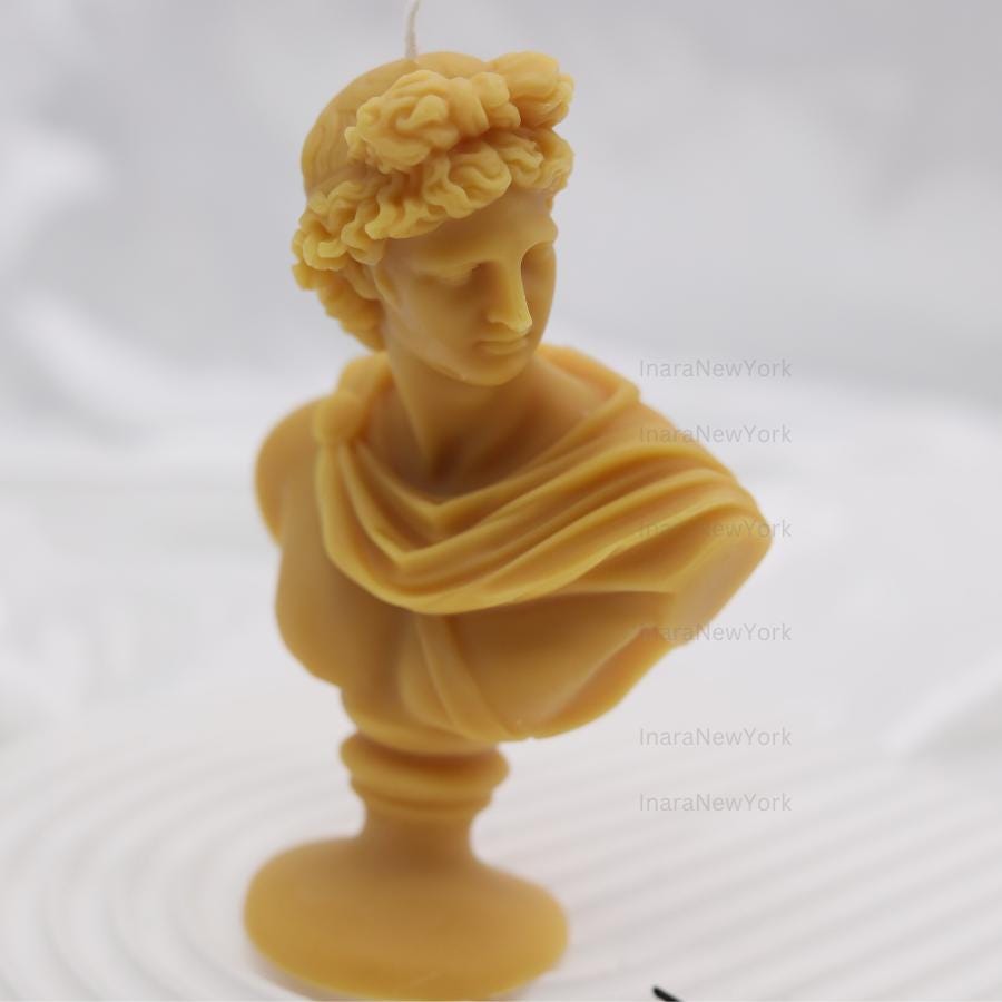 Artemis Bust Candle – Handmade Soy Wax Sculpture, Greek God apollo candle, antique Decor, male man home decor
