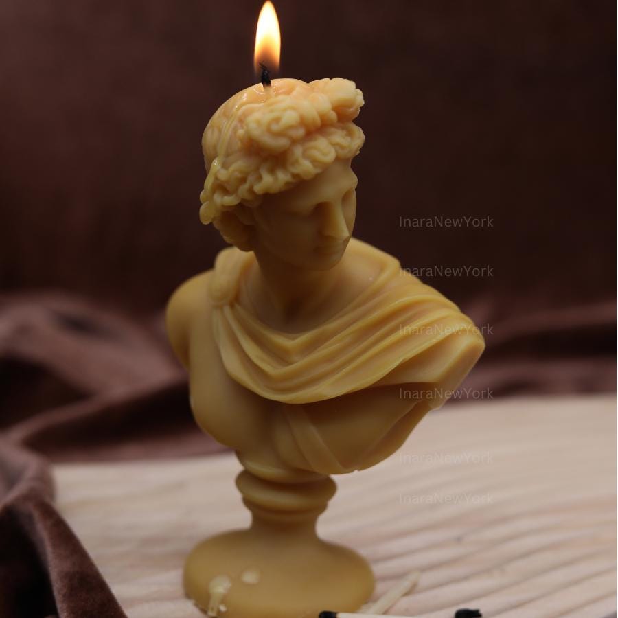 Artemis Bust Candle – Handmade Soy Wax Sculpture, Greek God apollo candle, antique Decor, male man home decor