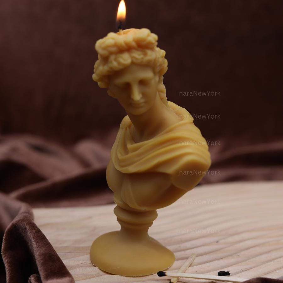 Artemis Bust Candle – Handmade Soy Wax Sculpture, Greek God apollo candle, antique Decor, male man home decor