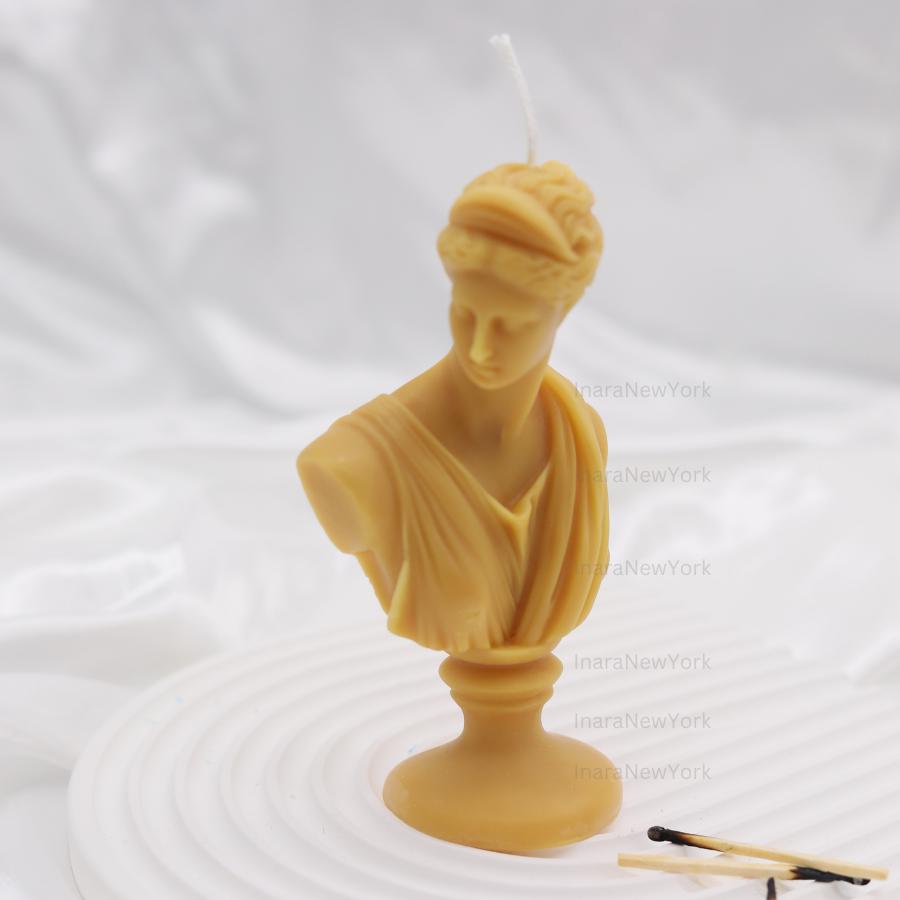 Artemis Bust Candle – Handmade Soy Wax Sculpture, Greek Goddess candle, antique Décor, sculpture home decor