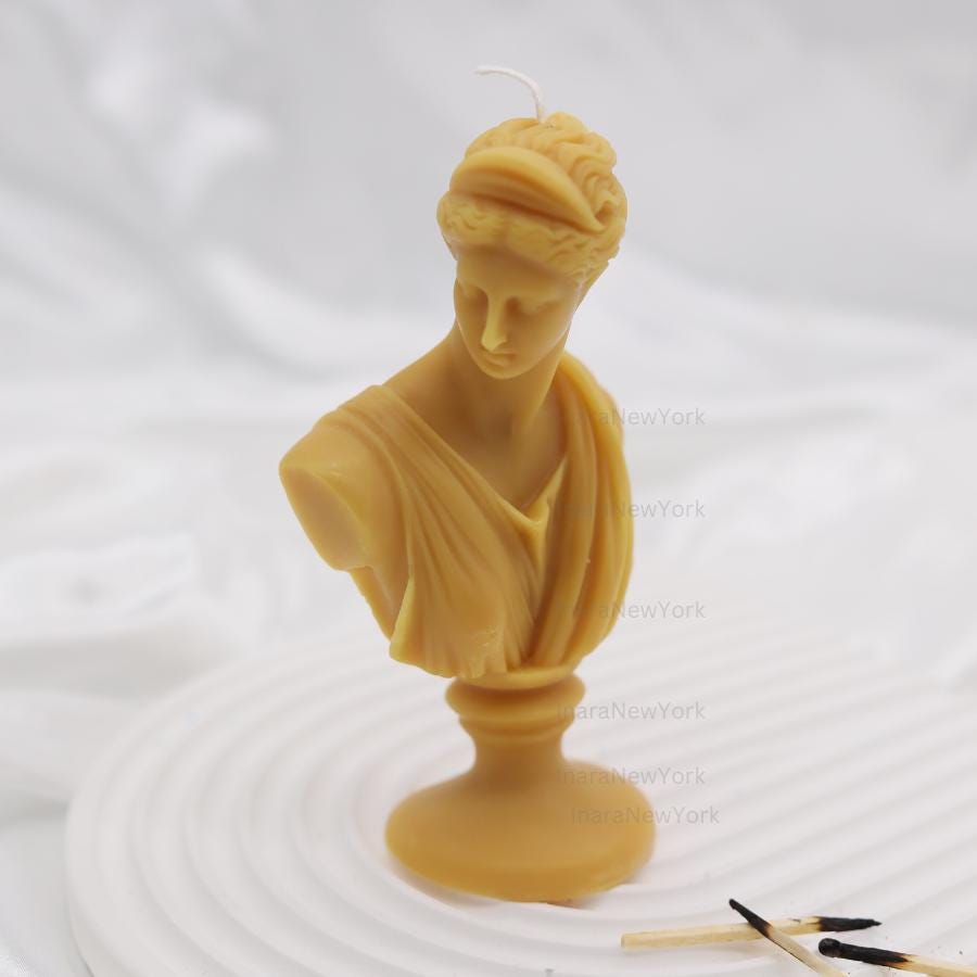 Artemis Bust Candle – Handmade Soy Wax Sculpture, Greek Goddess candle, antique Décor, sculpture home decor