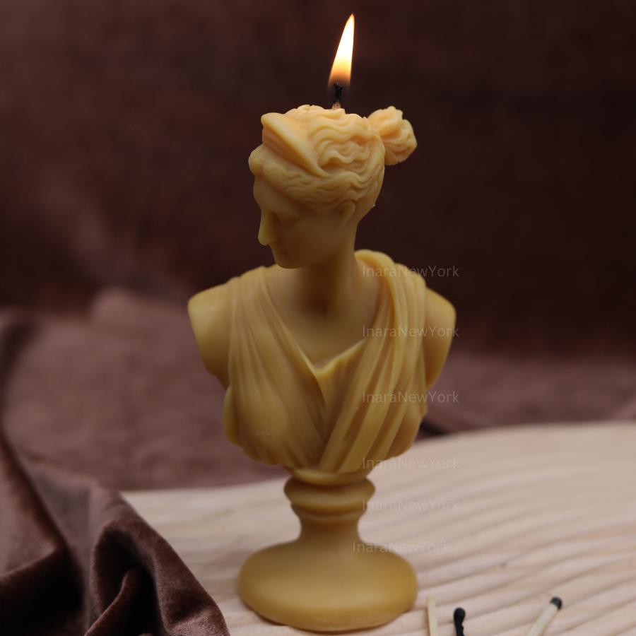 Artemis Bust Candle – Handmade Soy Wax Sculpture, Greek Goddess candle, antique Décor, sculpture home decor
