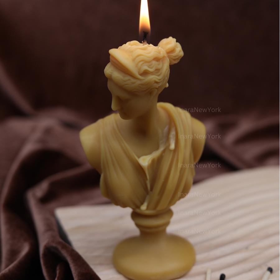 Artemis Bust Candle – Handmade Soy Wax Sculpture, Greek Goddess candle, antique Décor, sculpture home decor