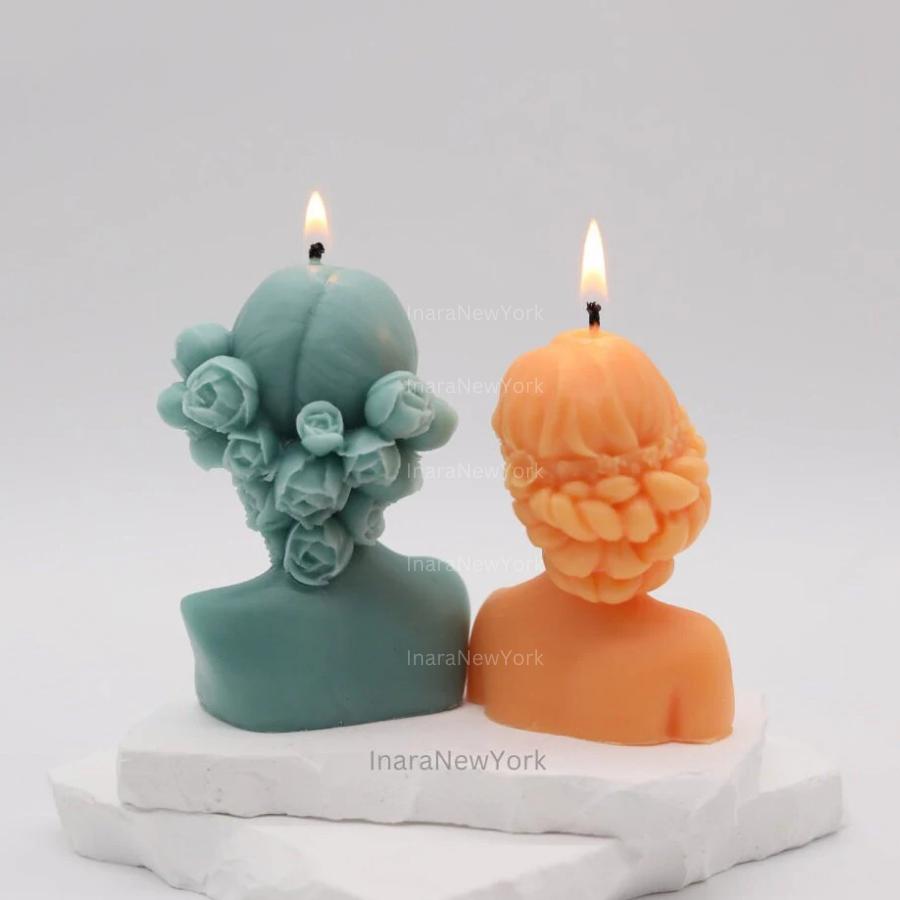 Lady with Flowers Candle – Handmade Soy Wax Sculpture, Feminine Floral Candle Art, Unique Gift for Her, Romantic & Elegant Home Decor