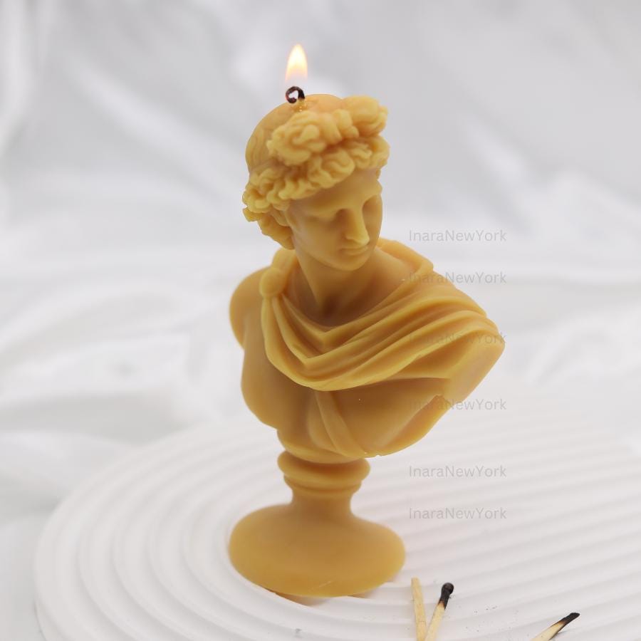 Artemis Bust Candle – Handmade Soy Wax Sculpture, Greek God apollo candle, antique Decor, male man home decor