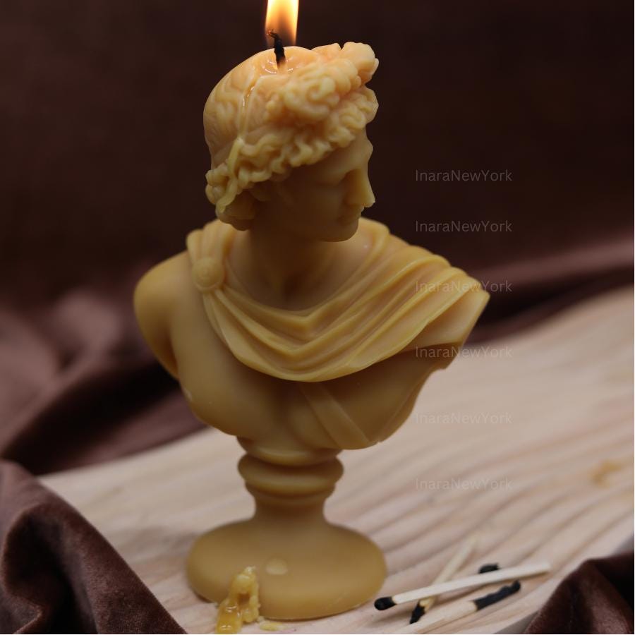 Artemis Bust Candle – Handmade Soy Wax Sculpture, Greek God apollo candle, antique Decor, male man home decor