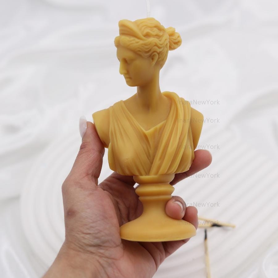 Artemis Bust Candle – Handmade Soy Wax Sculpture, Greek Goddess candle, antique Décor, sculpture home decor