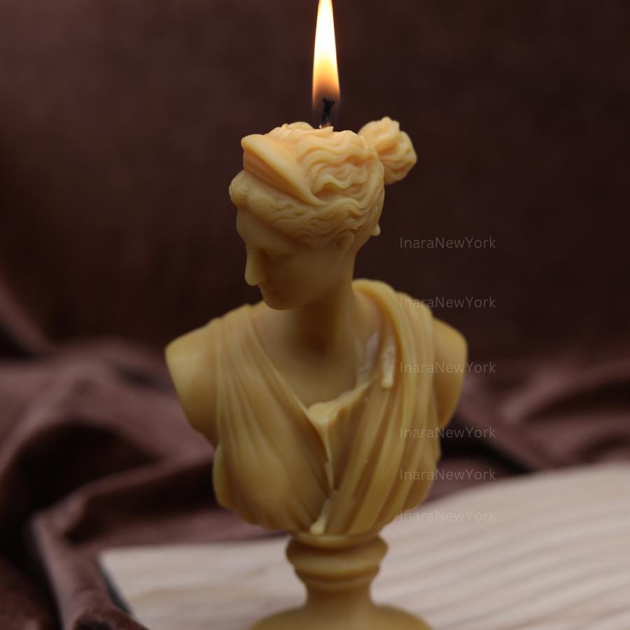 Artemis Bust Candle – Handmade Soy Wax Sculpture, Greek Goddess candle, antique Décor, sculpture home decor