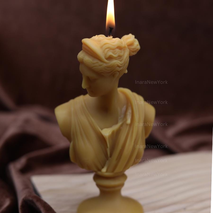 Artemis Bust Candle – Handmade Soy Wax Sculpture, Greek Goddess candle, antique Décor, sculpture home decor