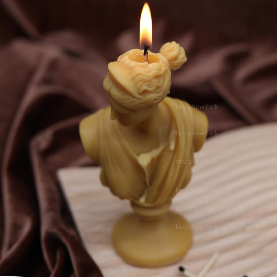 Artemis Bust Candle – Handmade Soy Wax Sculpture, Greek Goddess candle, antique Décor, sculpture home decor