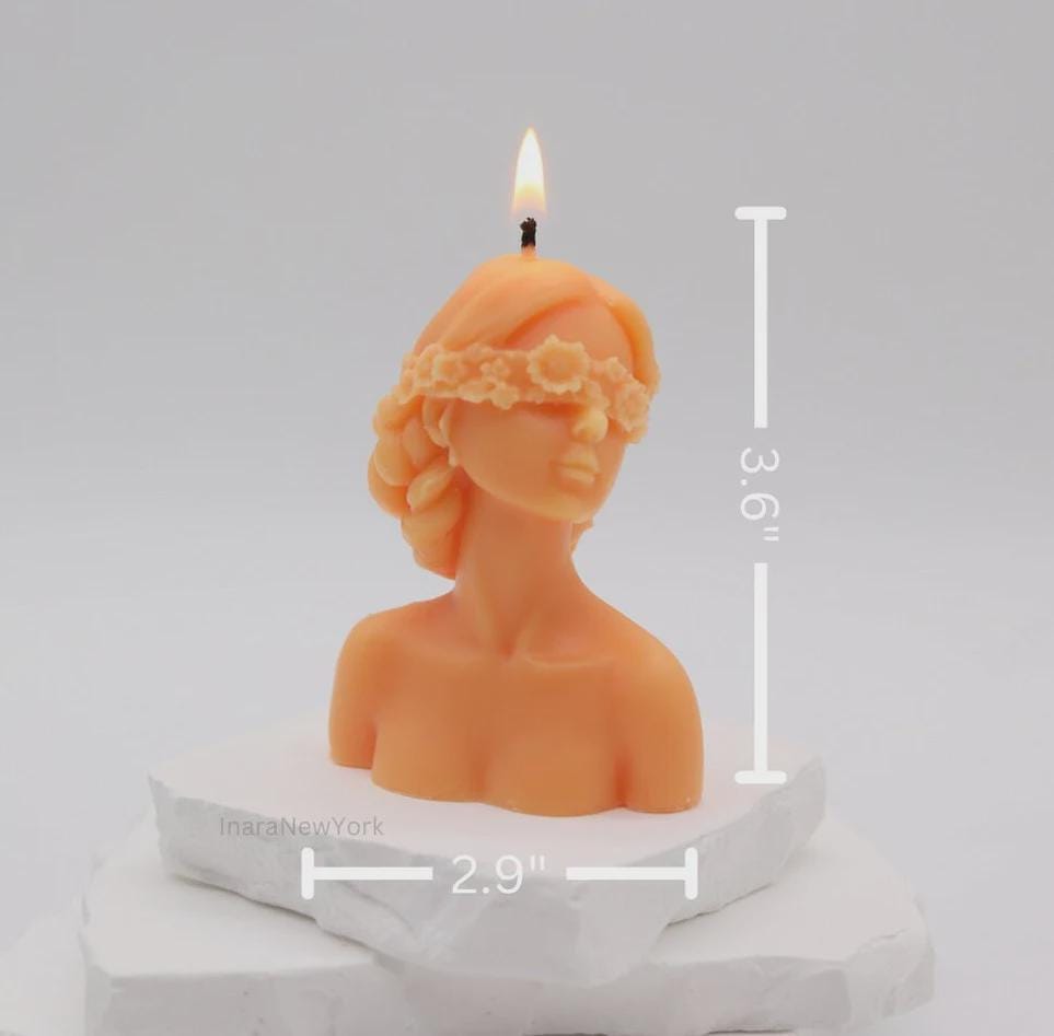 Lady with Flowers Candle – Handmade Soy Wax Sculpture, Feminine Floral Candle Art, Unique Gift for Her, Romantic & Elegant Home Decor