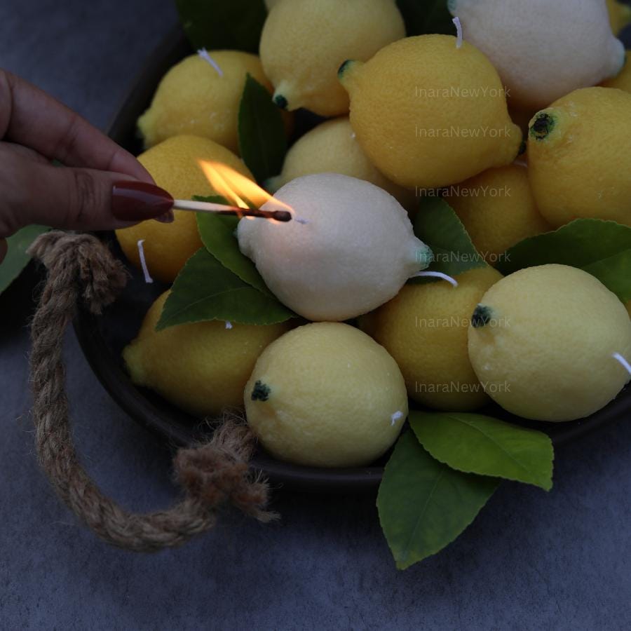 Lemon shaped candle garden party candle original hostess gift food candle soy wax yellow candle fruit candle lemon scent kitchen decor