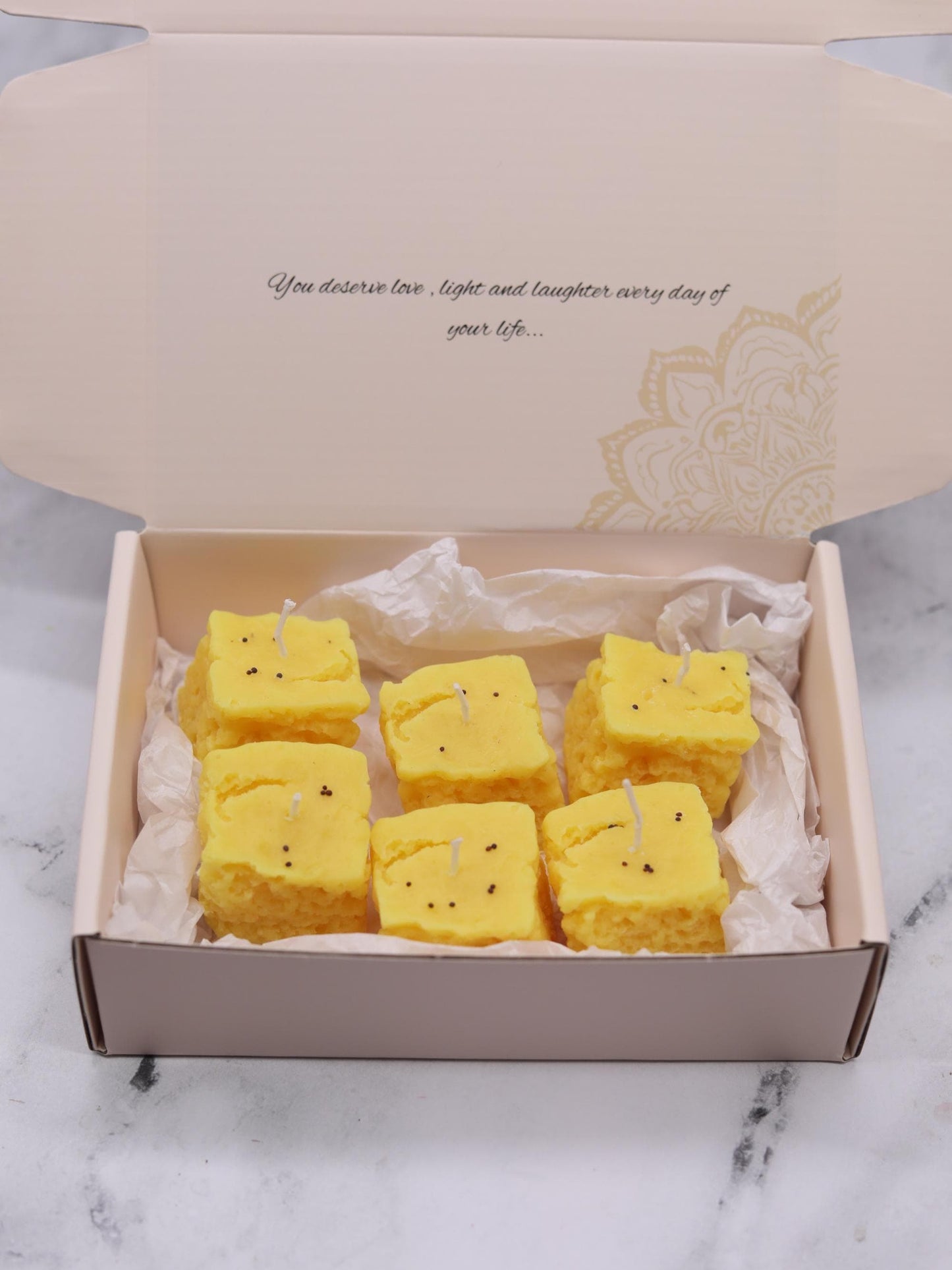 Dhokla Soy Wax Candle Set - Diwali Decor, Indian Mithai - Handmade in USA