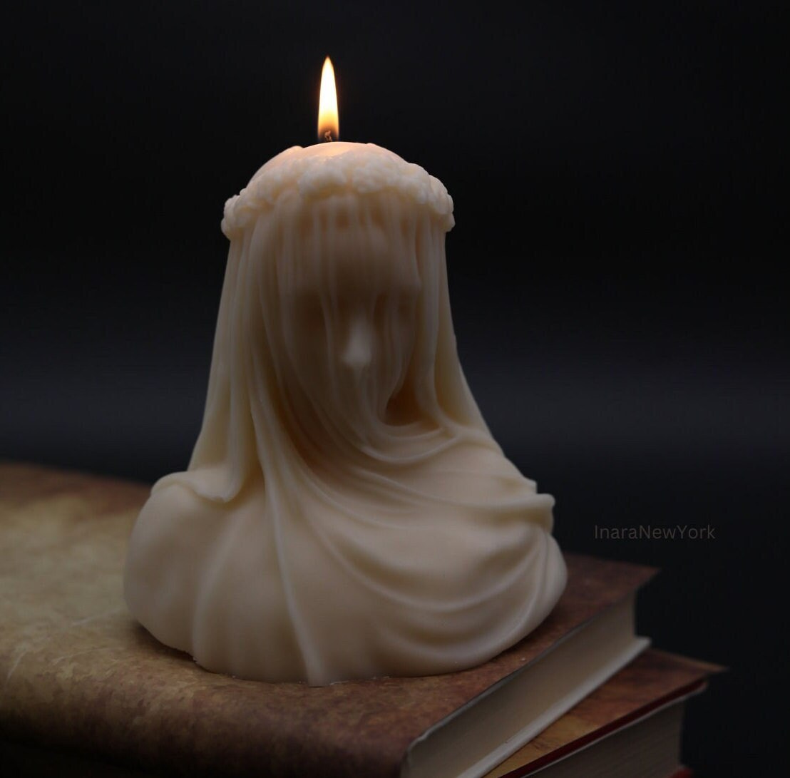 large virgin veiled lady | holiday décor | sculptural candle | housewarming candle |abstract face candle | custom candle