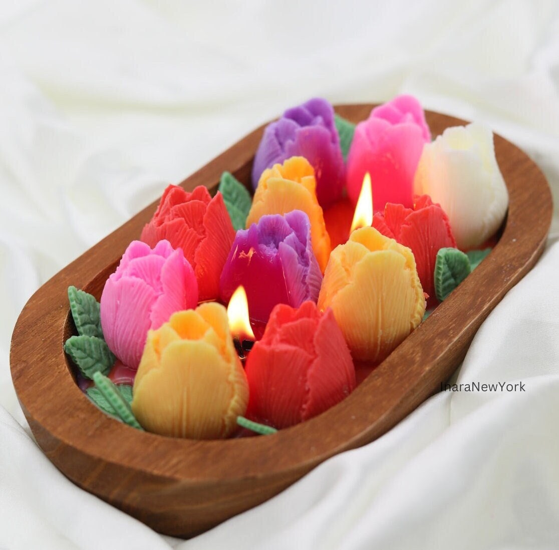 housewarming gift, birthday gift, anniversary gift, gift for her, unique gifts, dough bowl, dough bowl candle, botanical candle, agooboo, wooden wick candle, mothers day gift, valentines day gift, flower dough bowl candle, tulip candle, tulip bowl