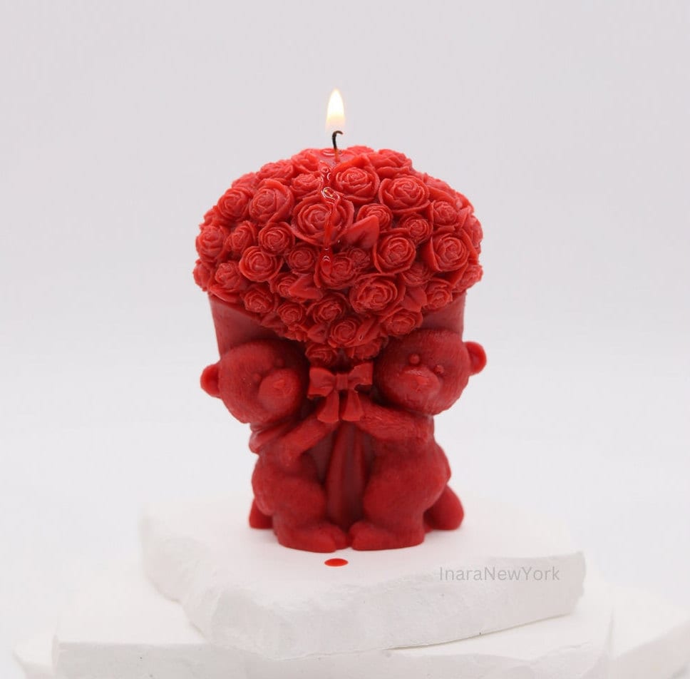 Teddy bear candle | birthday | anniversary | valentines day gift| flower bouquet candle gift| teddy candle| custom gift