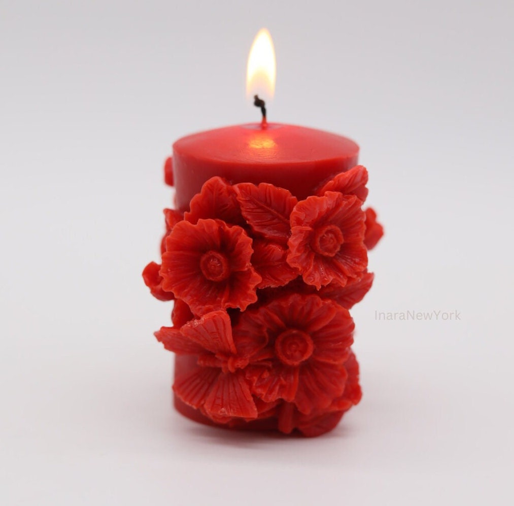 flower pillar shaped candle | valentines candle| love candle | sculptural candle | handmade | wedding gift | custom