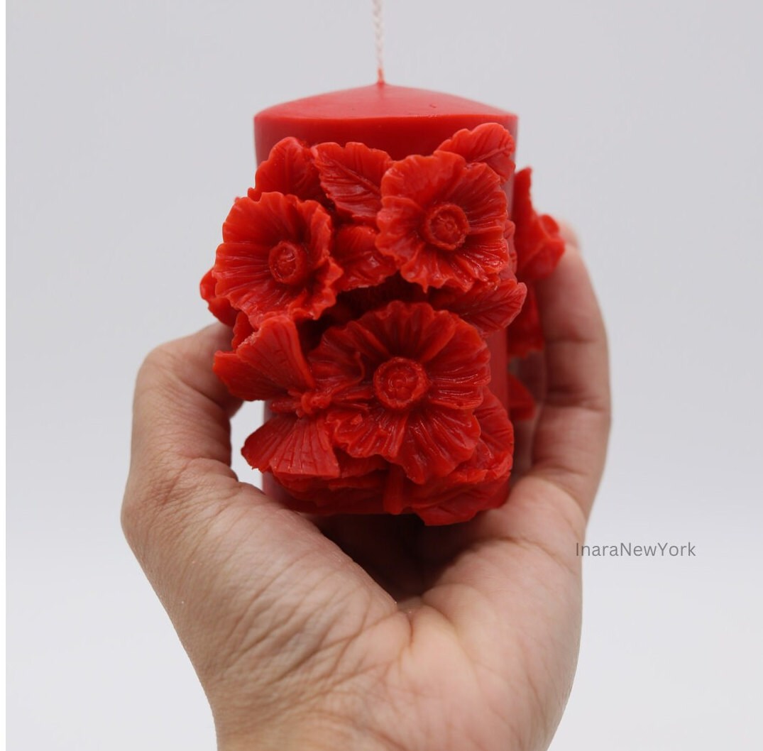 flower pillar shaped candle | valentines candle| love candle | sculptural candle | handmade | wedding gift | custom