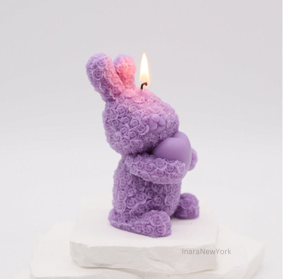 bunny teddy candle | birthday | anniversary | valentines day gift| baby shower gift| bunny heart teddy candle| custom gift