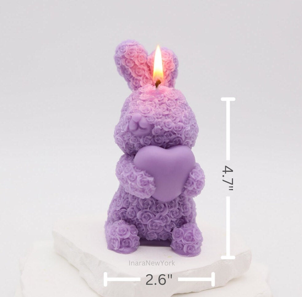 bunny teddy candle | birthday | anniversary | valentines day gift| baby shower gift| bunny heart teddy candle| custom gift