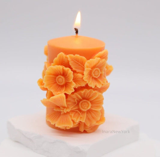 flower pillar candle, flower butterfly candle, neon orange pestle color candles soy wax candle, wedding gift, anniversary gift, birthday gift, housewarming gift, flower taper candle, taper candle,