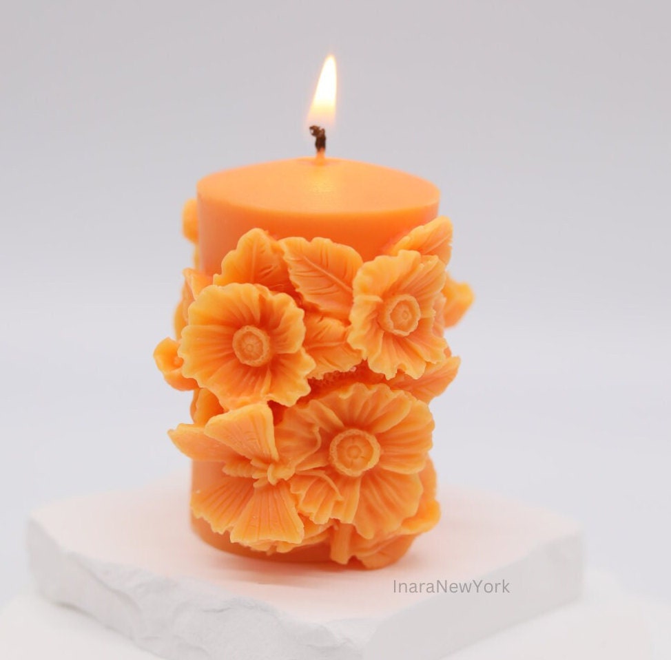 flower pillar shaped candle | valentines candle| love candle | sculptural candle | handmade | wedding gift | custom