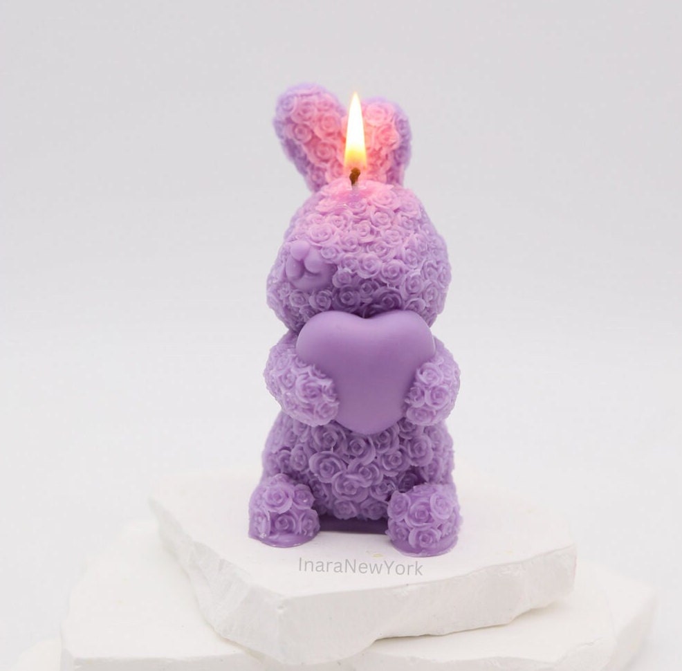 bunny teddy candle | birthday | anniversary | valentines day gift| baby shower gift| bunny heart teddy candle| custom gift