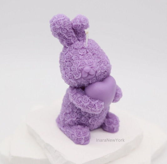 bunny heart candle, valentine candle, housewarming candle, inaranewyork, agooboo, teddy bear candle, teddy bunny, easter candle, spring candle,