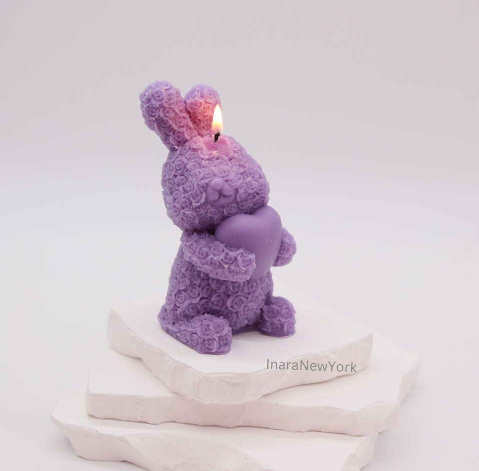 bunny teddy candle | birthday | anniversary | valentines day gift| baby shower gift| bunny heart teddy candle| custom gift