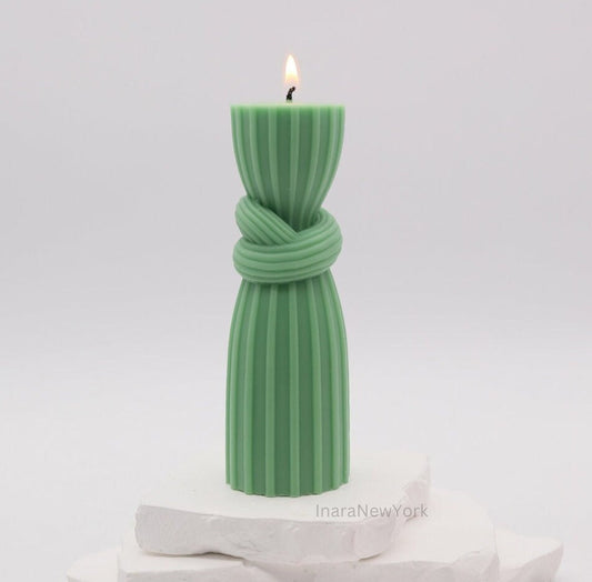 knot stripe cylindrical pillar candle, classic pillar candle, handmade gifts, modern home décor, aesthetic home décor,3d pillar candle, geometric rope knot candle, housewarming gifts, wavy ridge pillar candle,