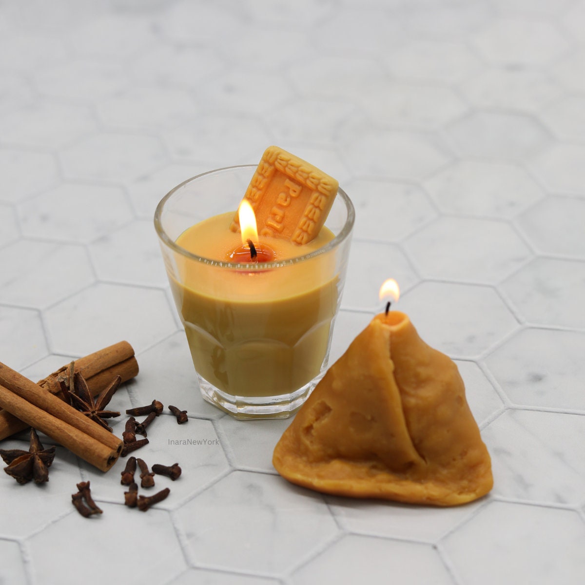 chai candle | chai samosa| Diwali gift | indian décor | Indian candle | housewarming | puja gift| desi gifts | samosa candle | mithai candle