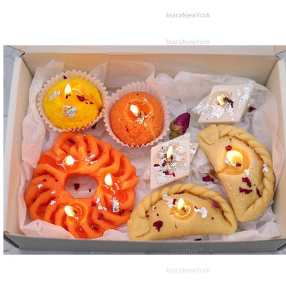 free shipping 7 Pcs Indian dessert candle | holi candle | indian décor | Indian candle | housewarming | Diwali gift| ladoo candle | mithai