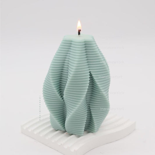 unique ribbed spiral candle, 3d square cube sculpture candle, aesthetic home décor, minimalistic modern candle, c