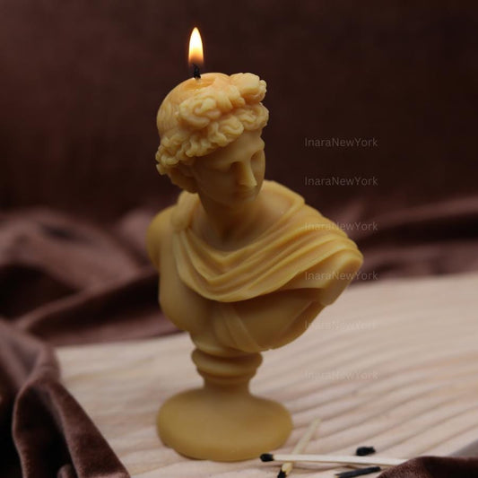 Artemis Bust Candle – Handmade Soy Wax Sculpture, Greek God apollo candle, antique Decor, male man home decor
