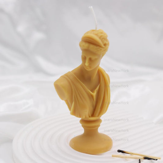 Artemis Bust Candle – Handmade Soy Wax Sculpture, Greek Goddess candle, antique Décor, sculpture home decor