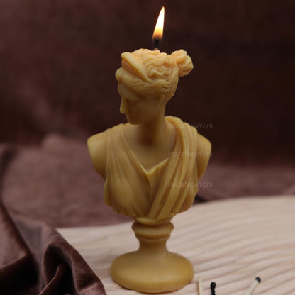 Artemis Bust Candle – Handmade Soy Wax Sculpture, Greek Goddess candle, antique Décor, sculpture home decor
