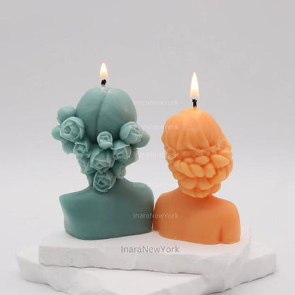 Lady with Flowers Candle – Handmade Soy Wax Sculpture, Feminine Floral Candle Art, Unique Gift for Her, Romantic & Elegant Home Decor