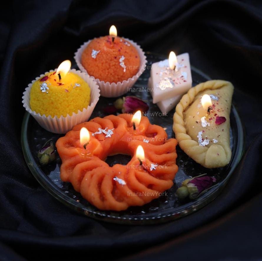 free shipping 7 Pcs Indian dessert candle | holi candle | indian décor | Indian candle | housewarming | Diwali gift| ladoo candle | mithai