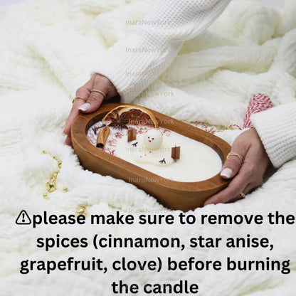 10 inch Christmas Candle - Soy Wax doughbowl Snowman, Spiced Scent, fraser fir