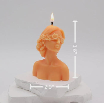 Lady with Flowers Candle – Handmade Soy Wax Sculpture, Feminine Floral Candle Art, Unique Gift for Her, Romantic & Elegant Home Decor