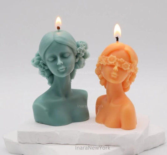 Lady with Flowers Candle – Handmade Soy Wax Sculpture, Feminine Floral Candle Art, Unique Gift for Her, Romantic & Elegant Home Decor