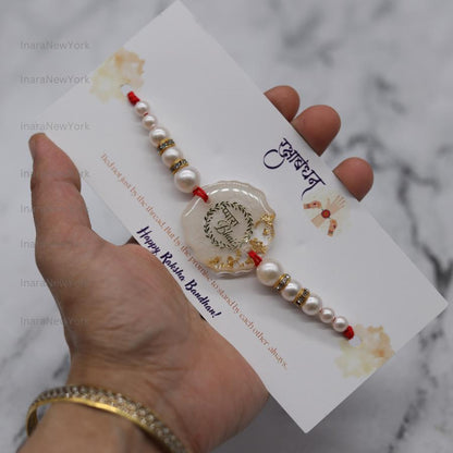 Resin Rakhi with Pearls & Gold Flakes — Elegant Raksha Bandhan Rakhi with Gift Packaging
