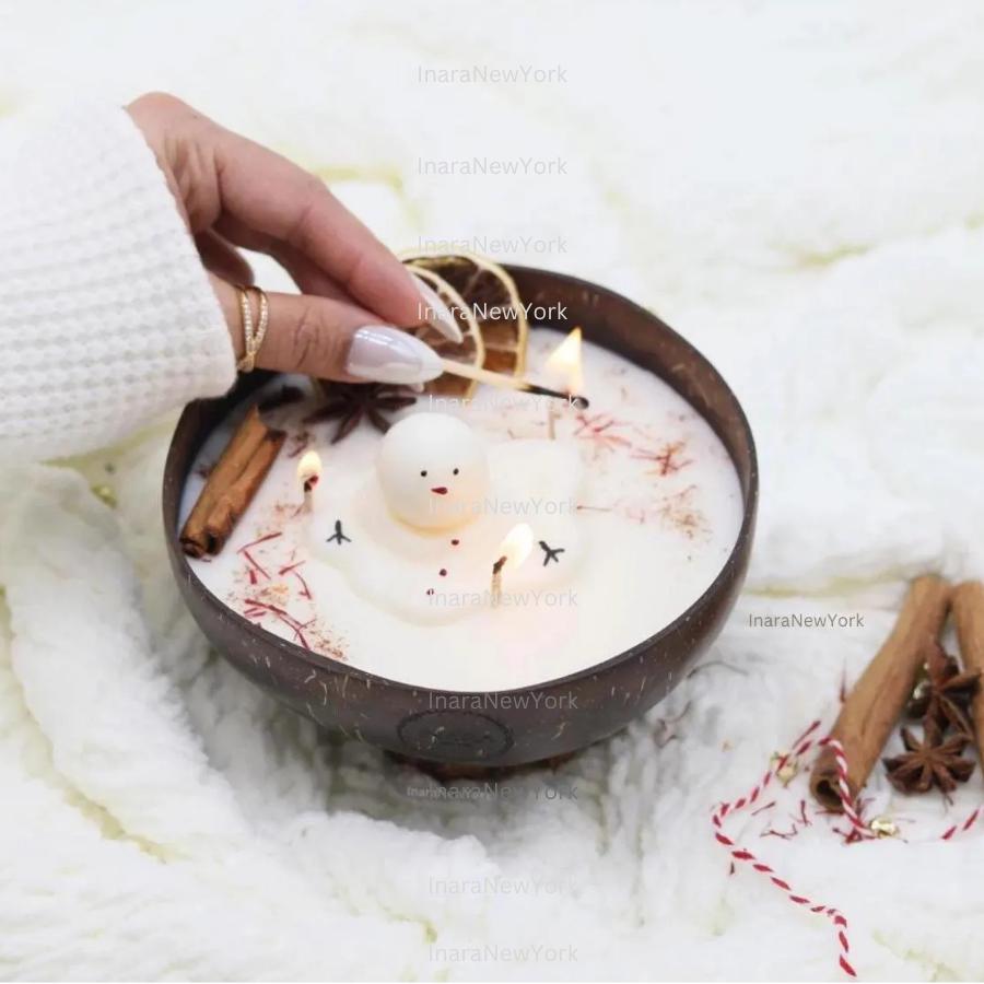 12oz Christmas snowman Coconut Candle: Frasier Fir Scent, Snowman Decor