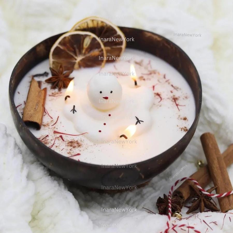 12oz Christmas snowman Coconut Candle: Frasier Fir Scent, Snowman Decor